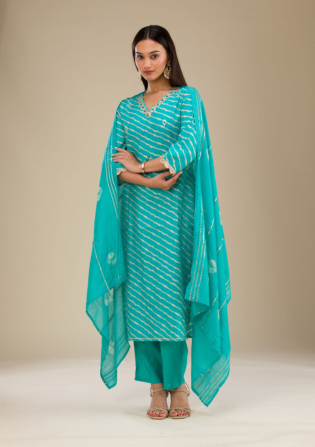Blue Zariwork Semi Crepe Readymade Salwar Suit