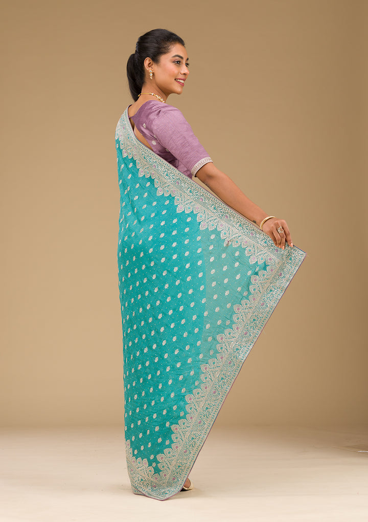 Blue Zariwork Silk Saree