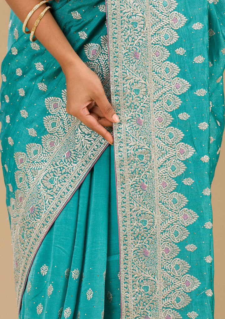 Blue Zariwork Silk Saree