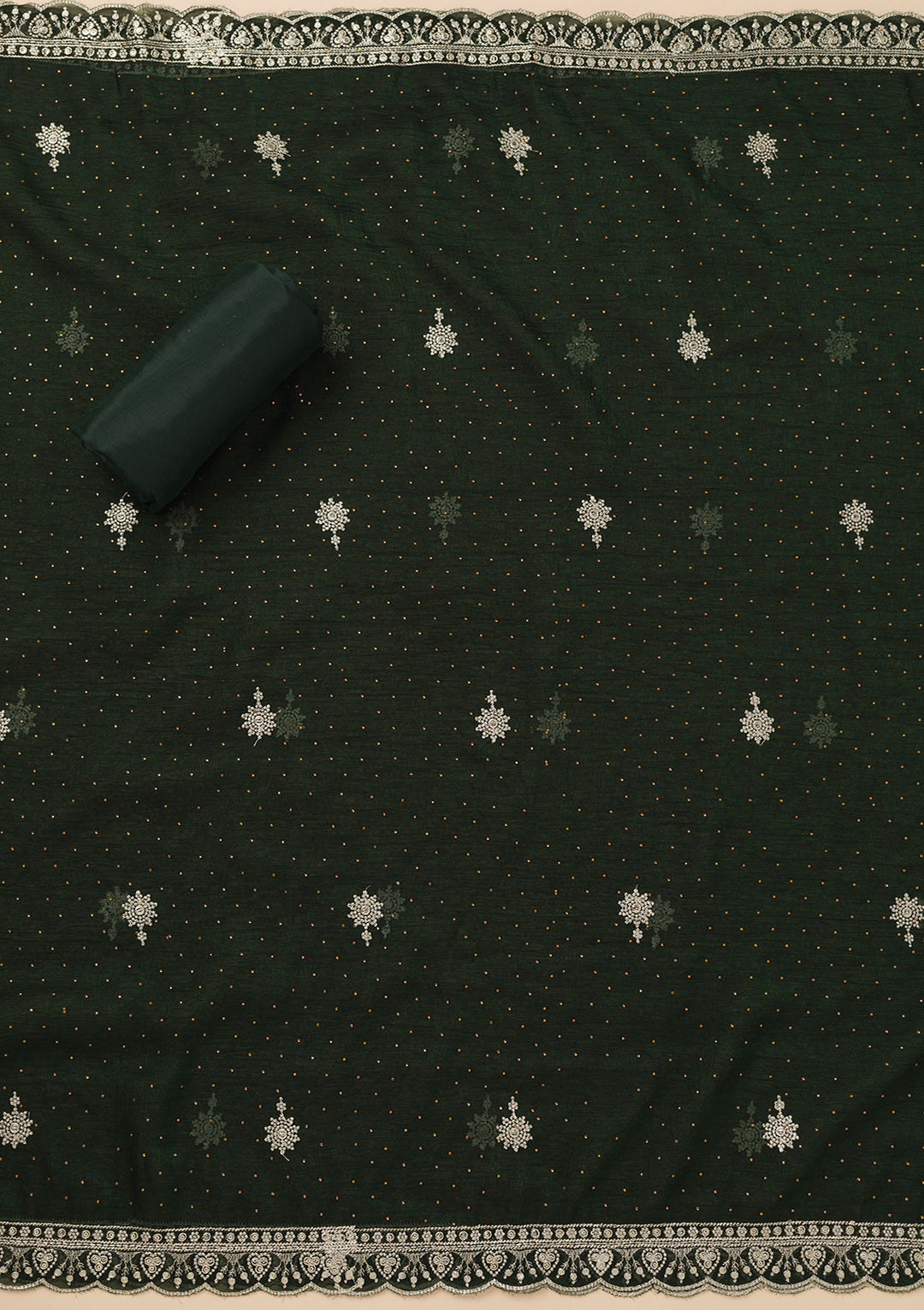 Bottle Green Zariwork Art Silk Unstitched Salwar Suit