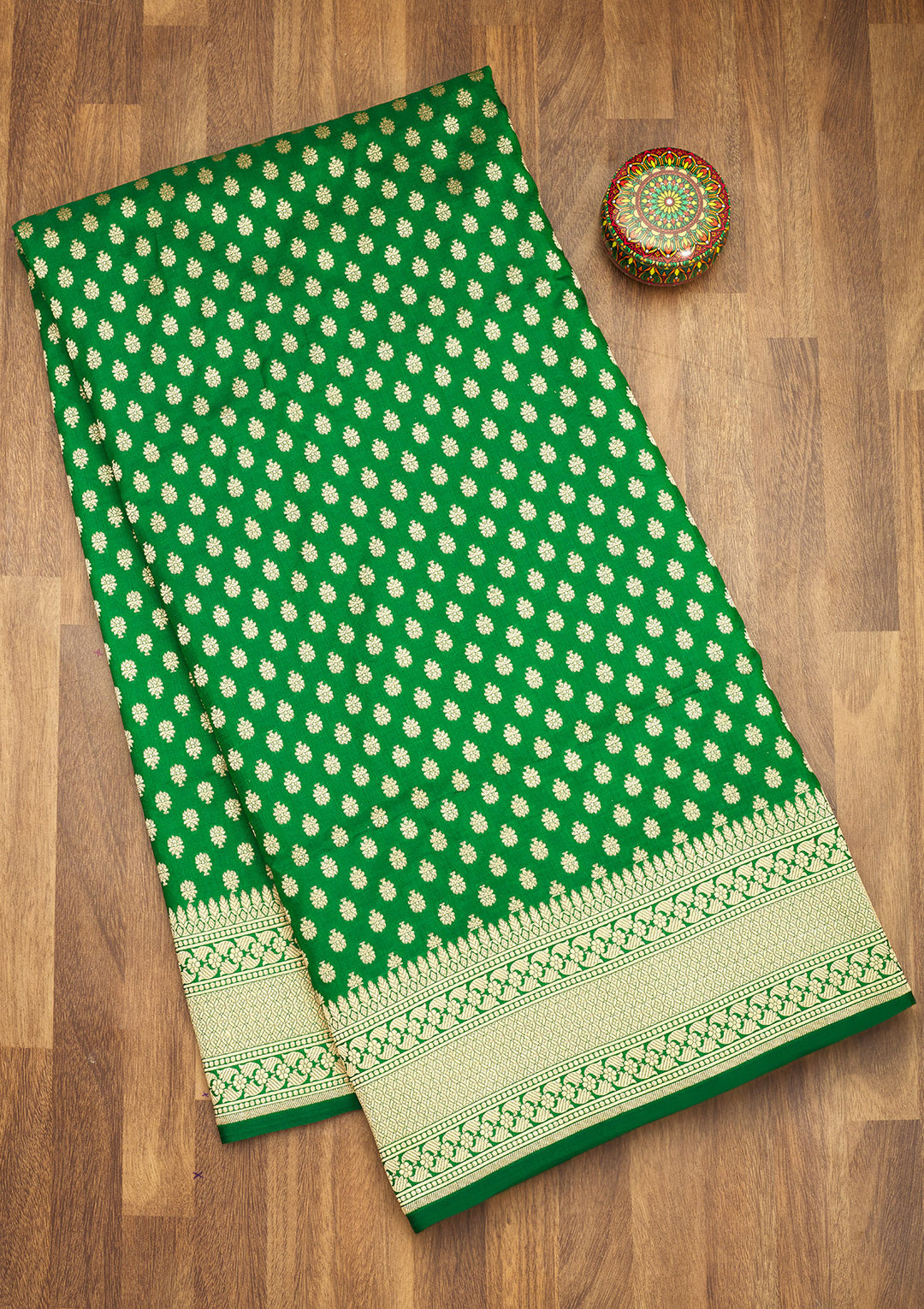 Bottle Green Zariwork Pure Silk Saree