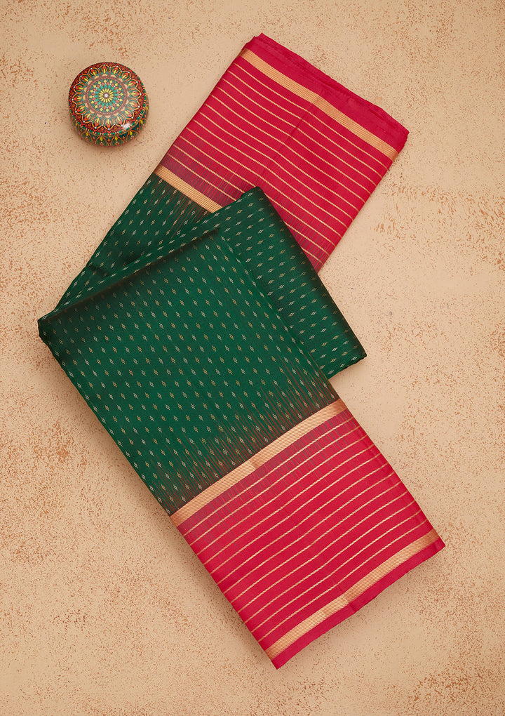 Bottle Green Zariwork Pure Silk Saree