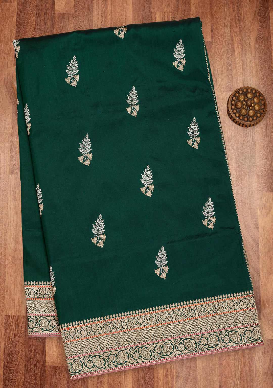 Bottle Green Zariwork Pure Silk Saree