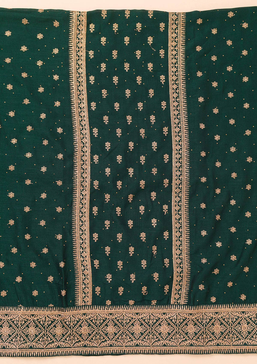 Bottle Green Zariwork Raw Silk Unstitched Salwar Suit