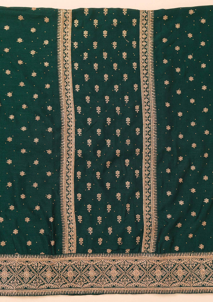 Bottle Green Zariwork Raw Silk Unstitched Salwar Suit