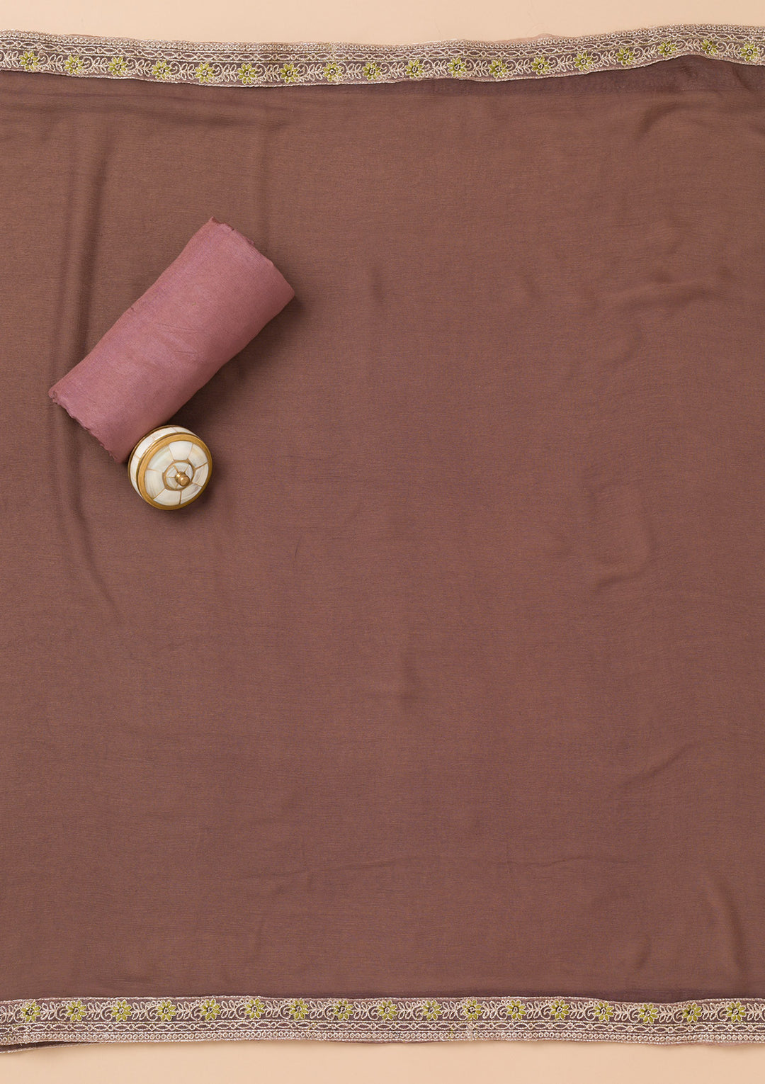 Brown Threadwork Organza Unstitched Salwar Suit