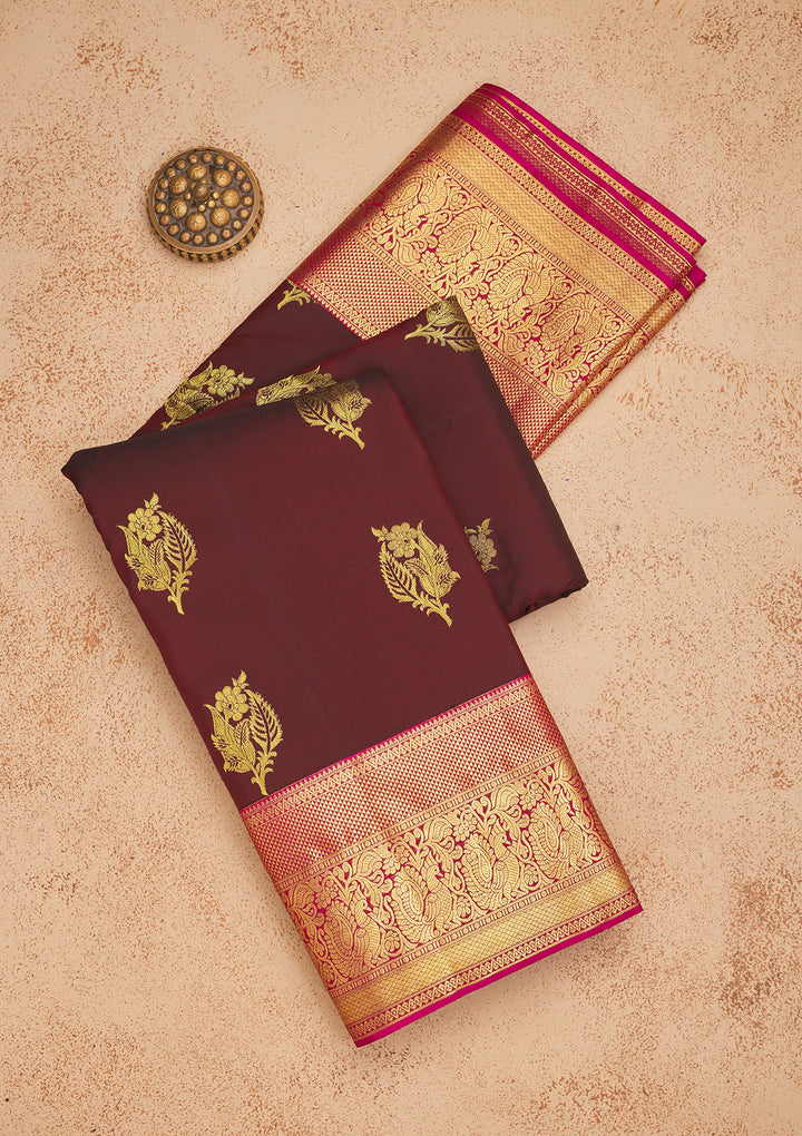 Brown Zariwork Pure Silk Saree
