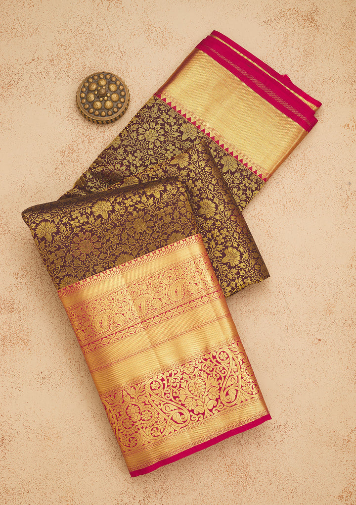 Brown Zariwork Pure Silk Saree