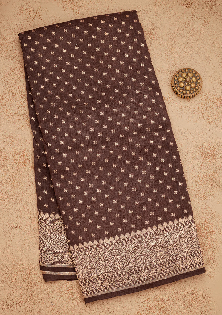 Brown Zariwork Pure Silk Saree