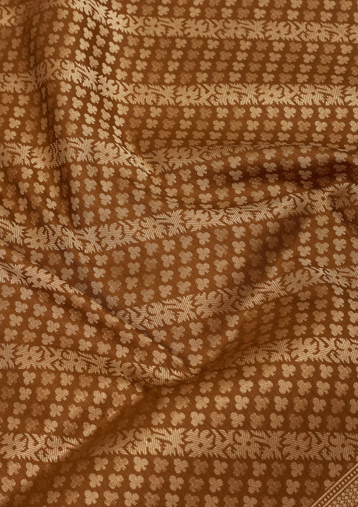Brown Zariwork Pure Silk Saree