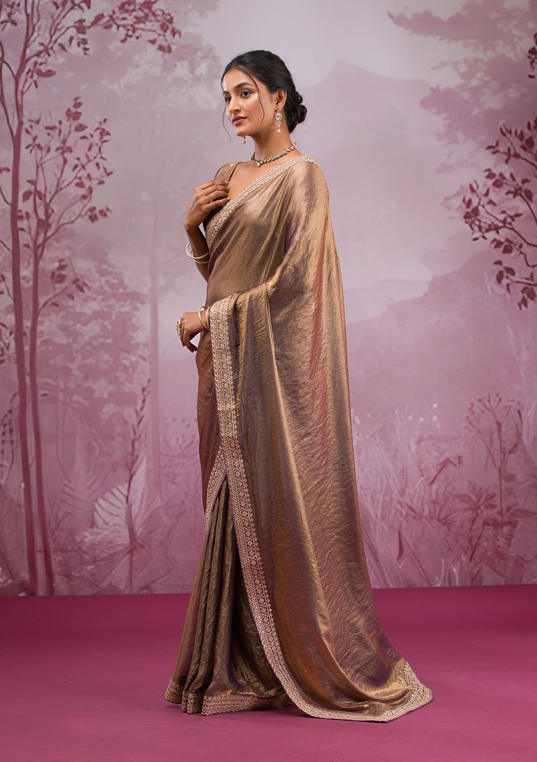 Copper Threadwork Tissue Saree