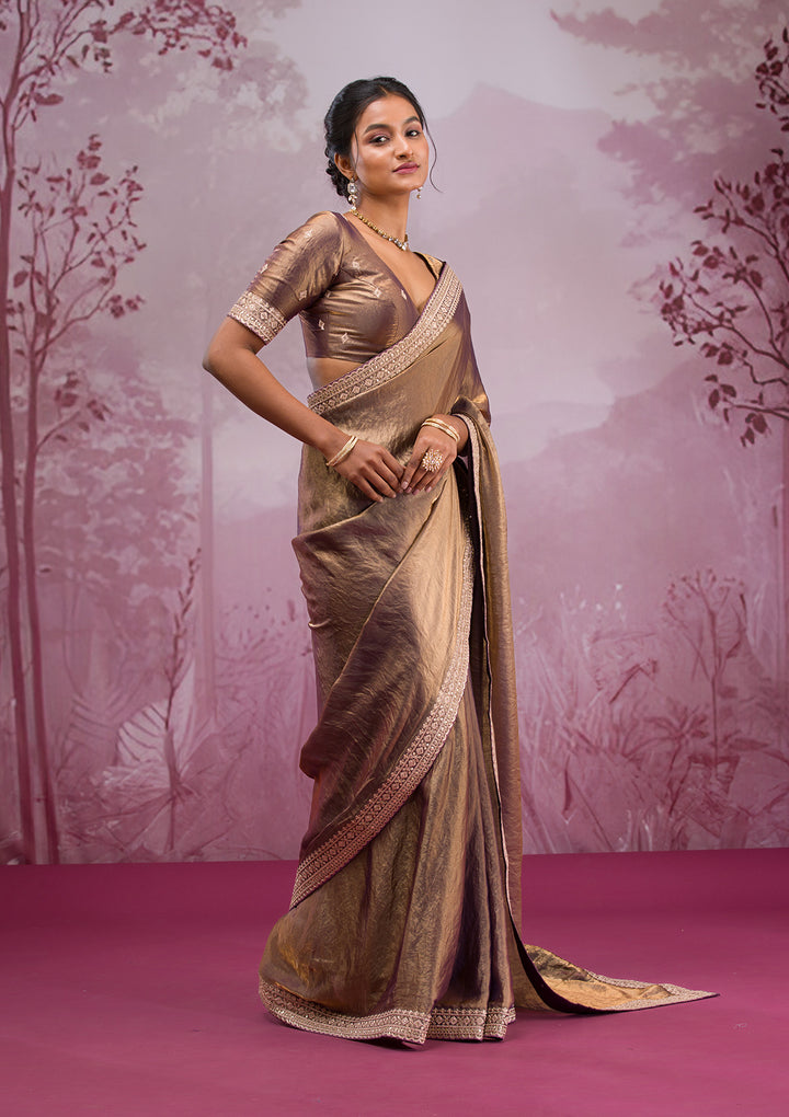 Copper Threadwork Tissue Saree