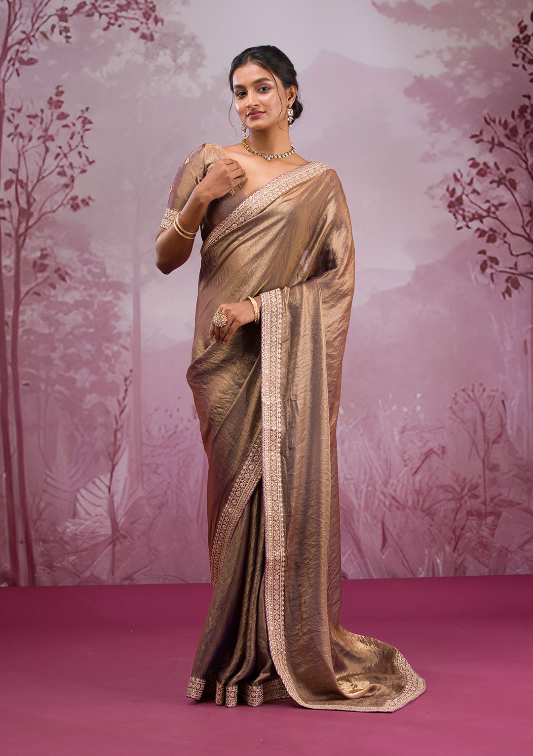 Copper Threadwork Tissue Saree