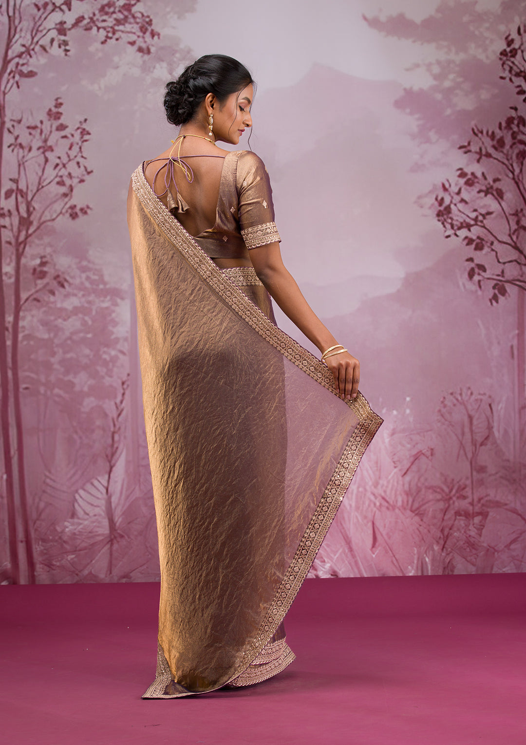 Copper Threadwork Tissue Saree