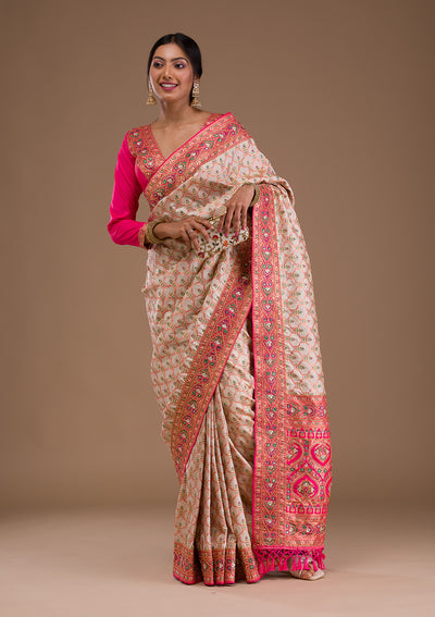 Cream Cutdana Banarasi Silk Saree
