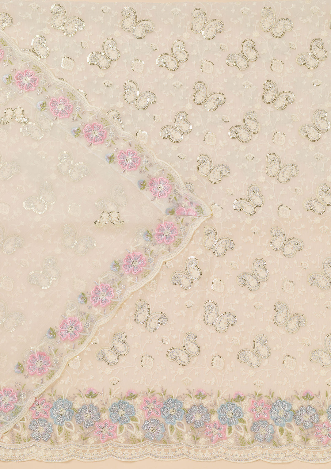 Cream Threadwork Georgette Unstitched Salwar Suit