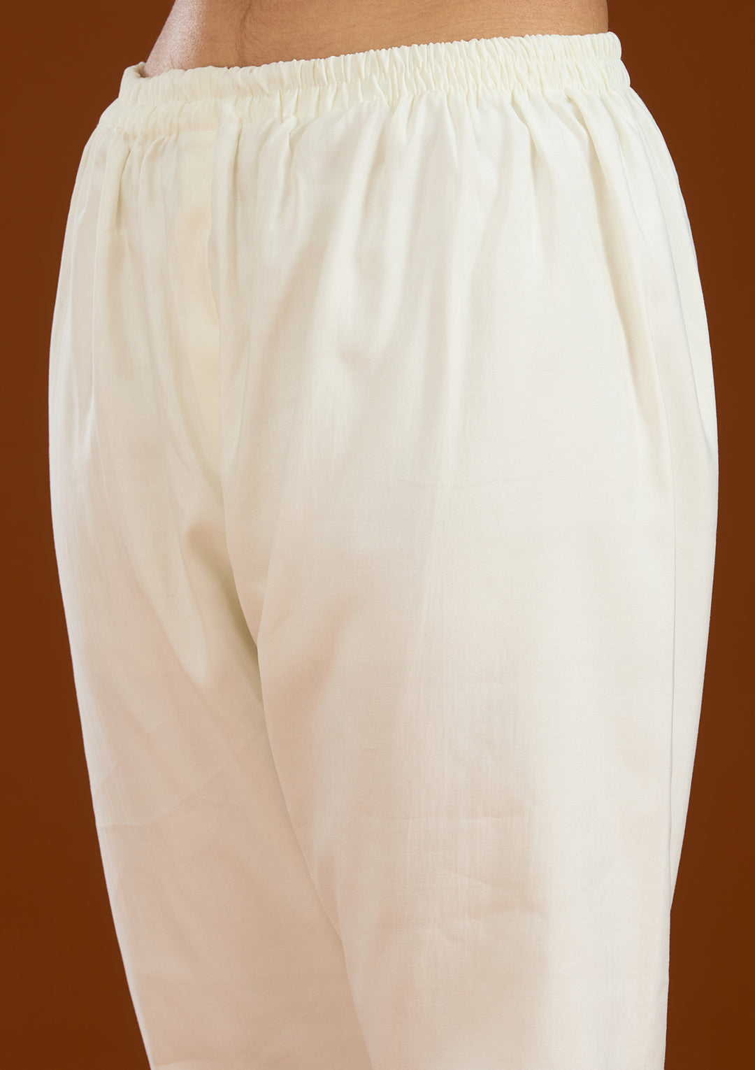 Cream Threadwork Semi Crepe Readymade Salwar Suit