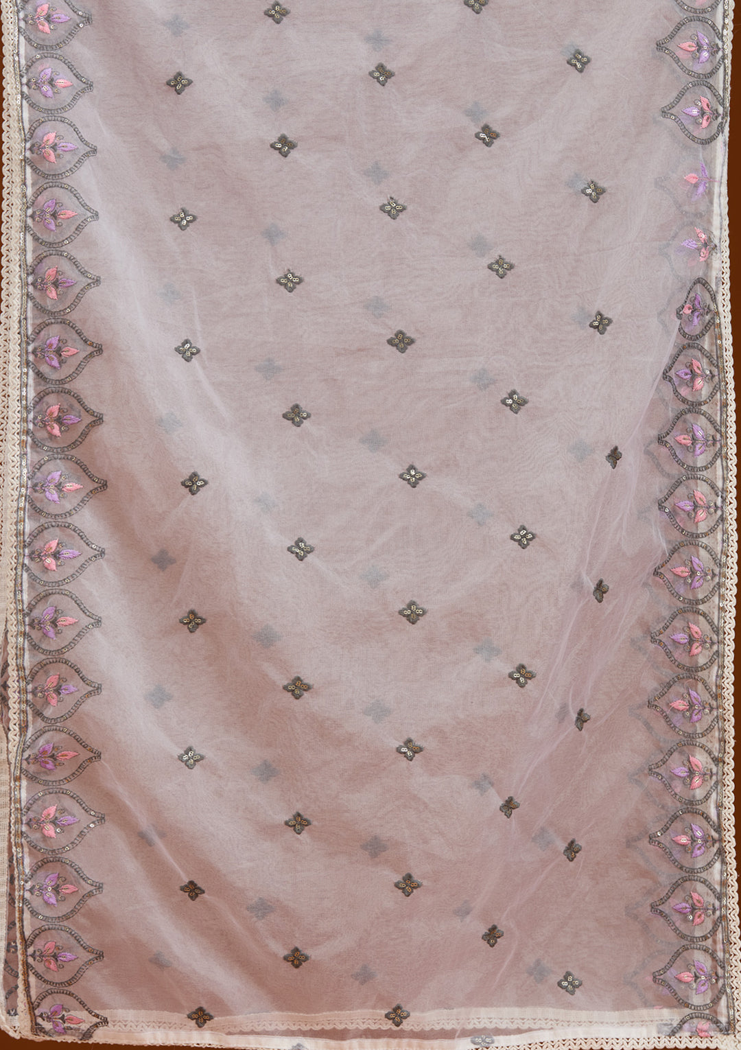 Cream Threadwork Semi Crepe Readymade Salwar Suit