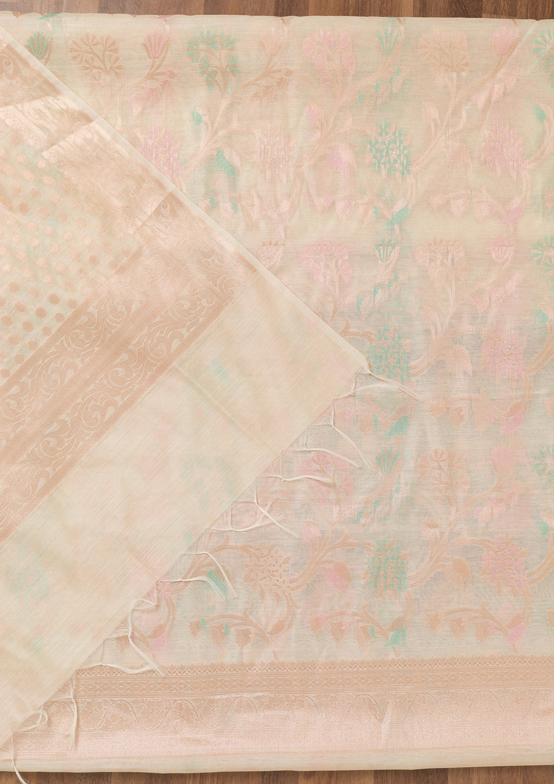Cream Zariwork Banarasi Unstitched Salwar Suit