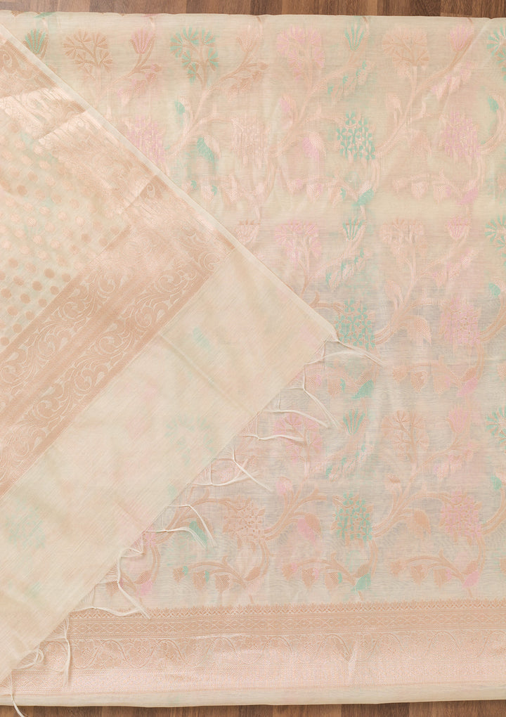 Cream Zariwork Banarasi Unstitched Salwar Suit