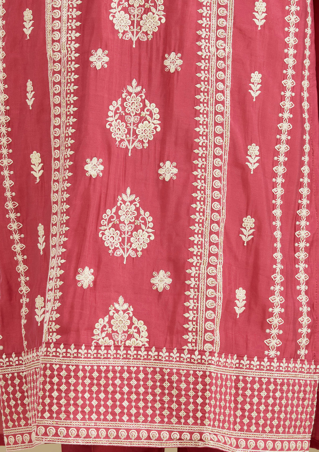 Dark Onion Pink Threadwork Semi Crepe Readymade Salwar Suit