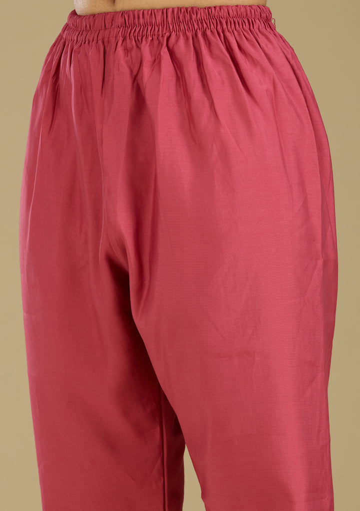 Dark Onion Pink Threadwork Semi Crepe Readymade Salwar Suit