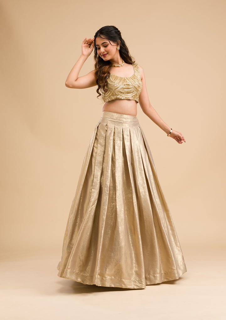 Gold Cutdana Shimmer Readymade Lehenga