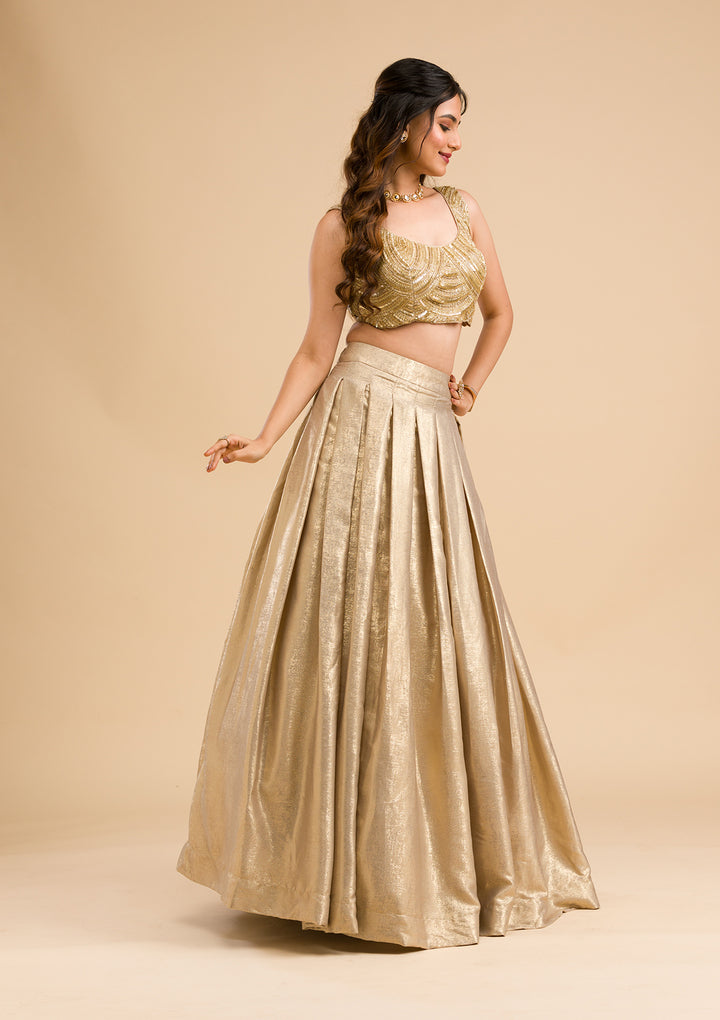 Gold Cutdana Shimmer Readymade Lehenga