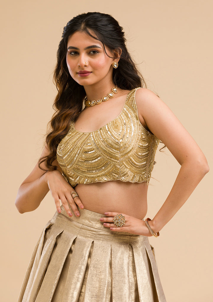 Gold Cutdana Shimmer Readymade Lehenga