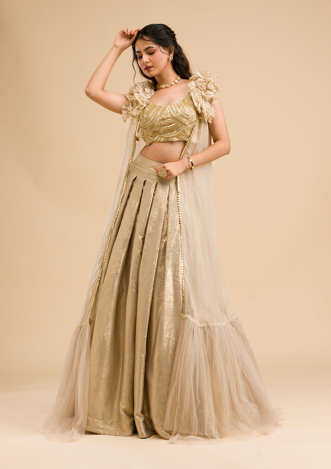 Gold Cutdana Shimmer Readymade Lehenga