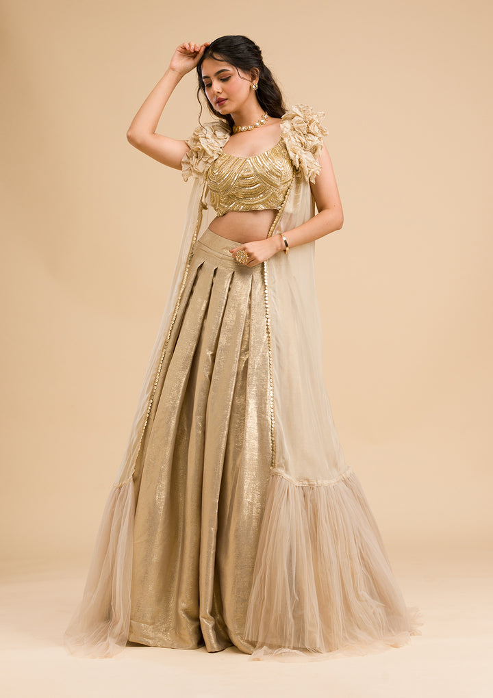 Gold Cutdana Shimmer Readymade Lehenga