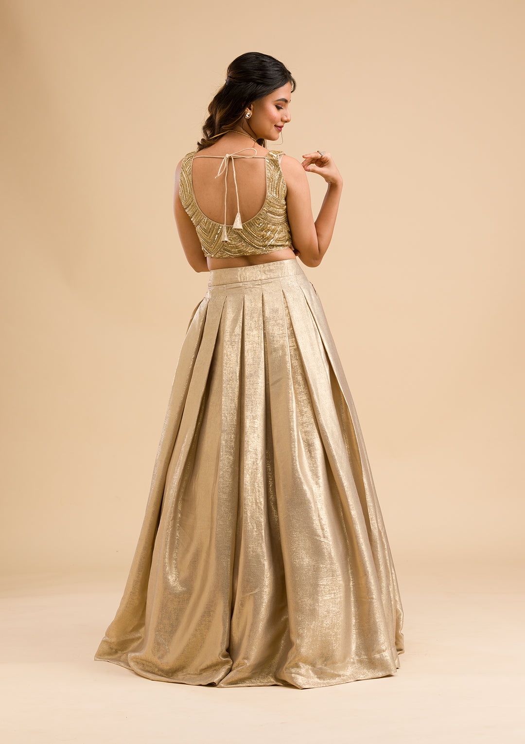 Gold Cutdana Shimmer Readymade Lehenga
