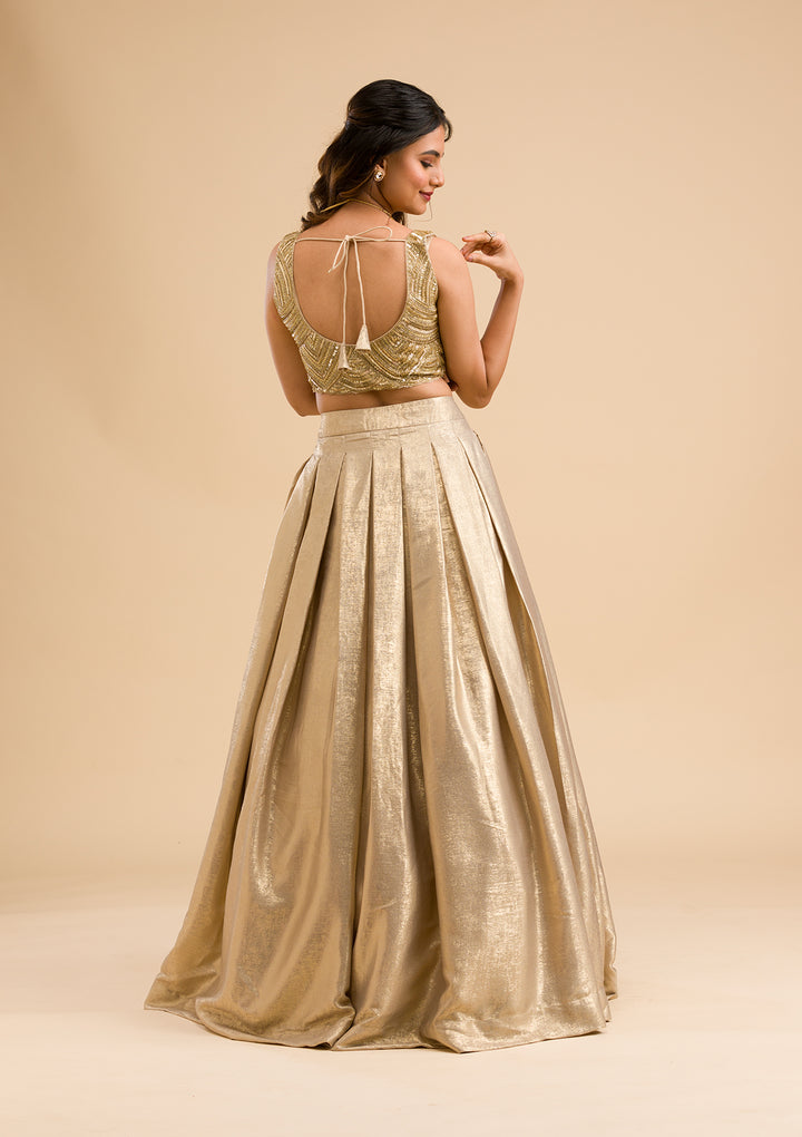 Gold Cutdana Shimmer Readymade Lehenga