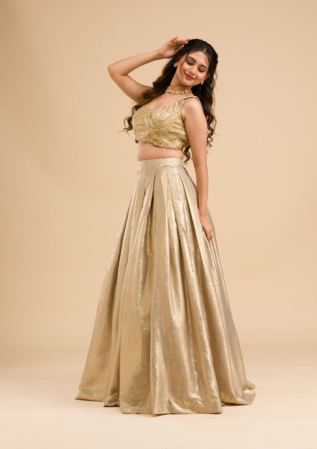 Gold Cutdana Shimmer Readymade Lehenga