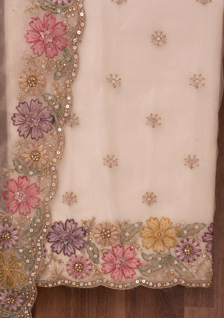 Gold Zariwork Semi Crepe Unstitched Salwar Suit
