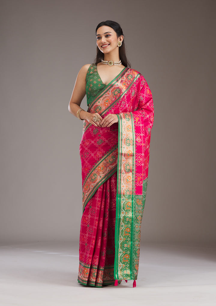 Green Printed Silk Saree