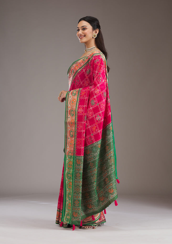 Green Printed Silk Saree
