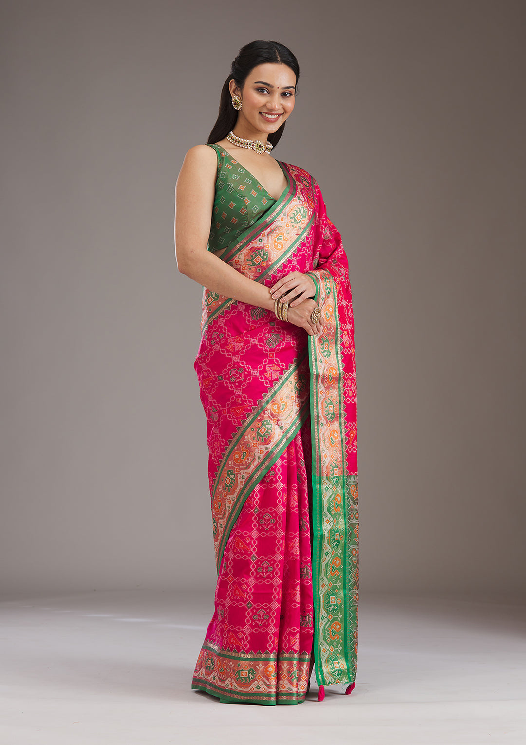 Green Printed Silk Saree