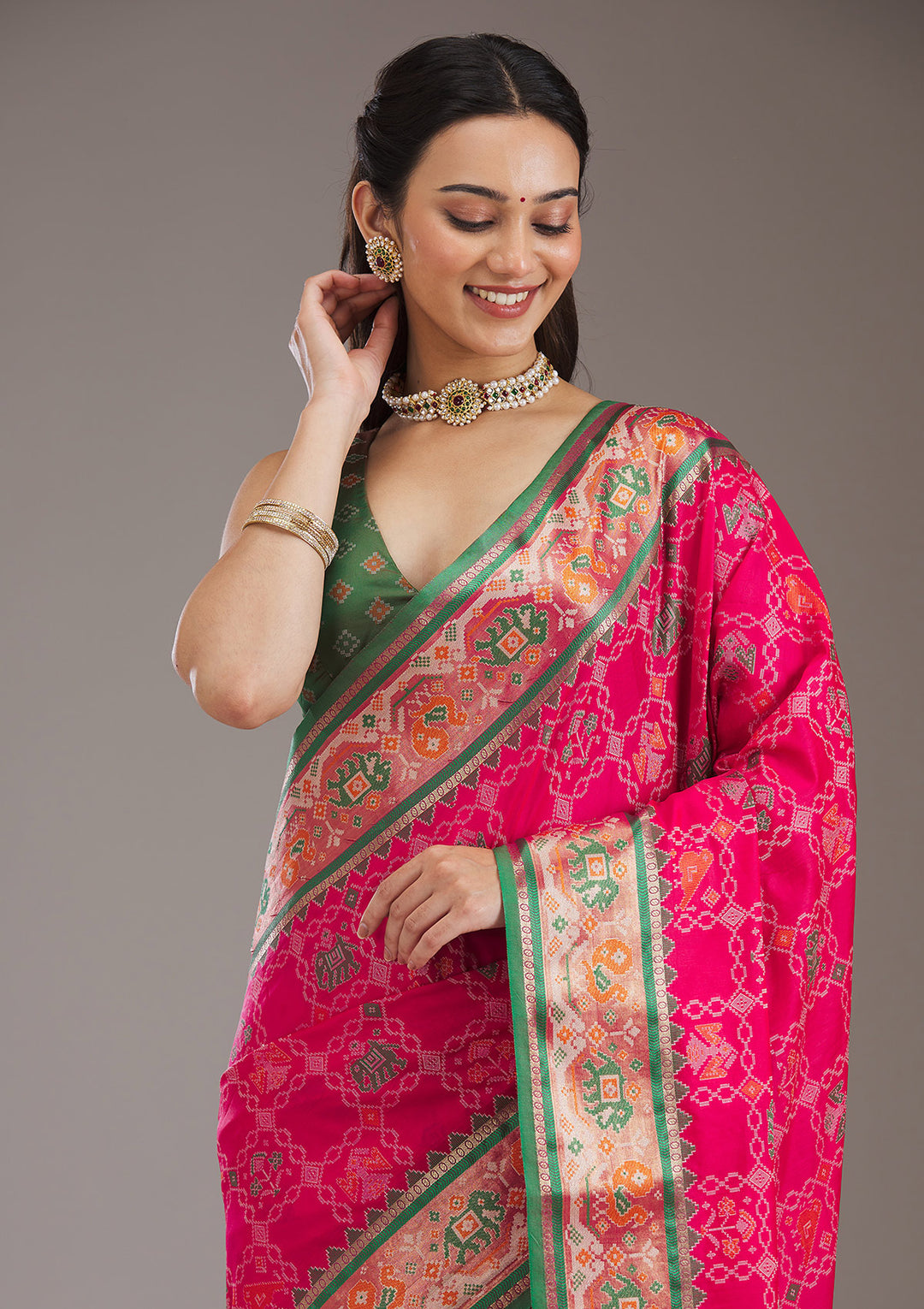 Green Printed Silk Saree