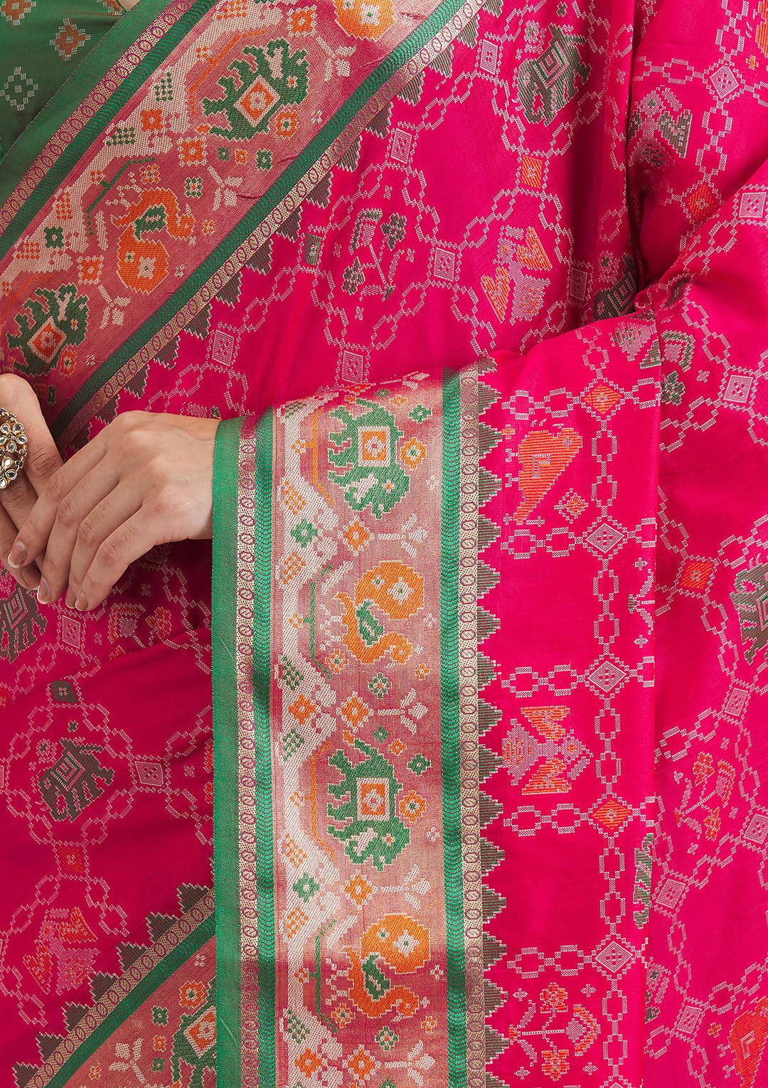 Green Printed Silk Saree