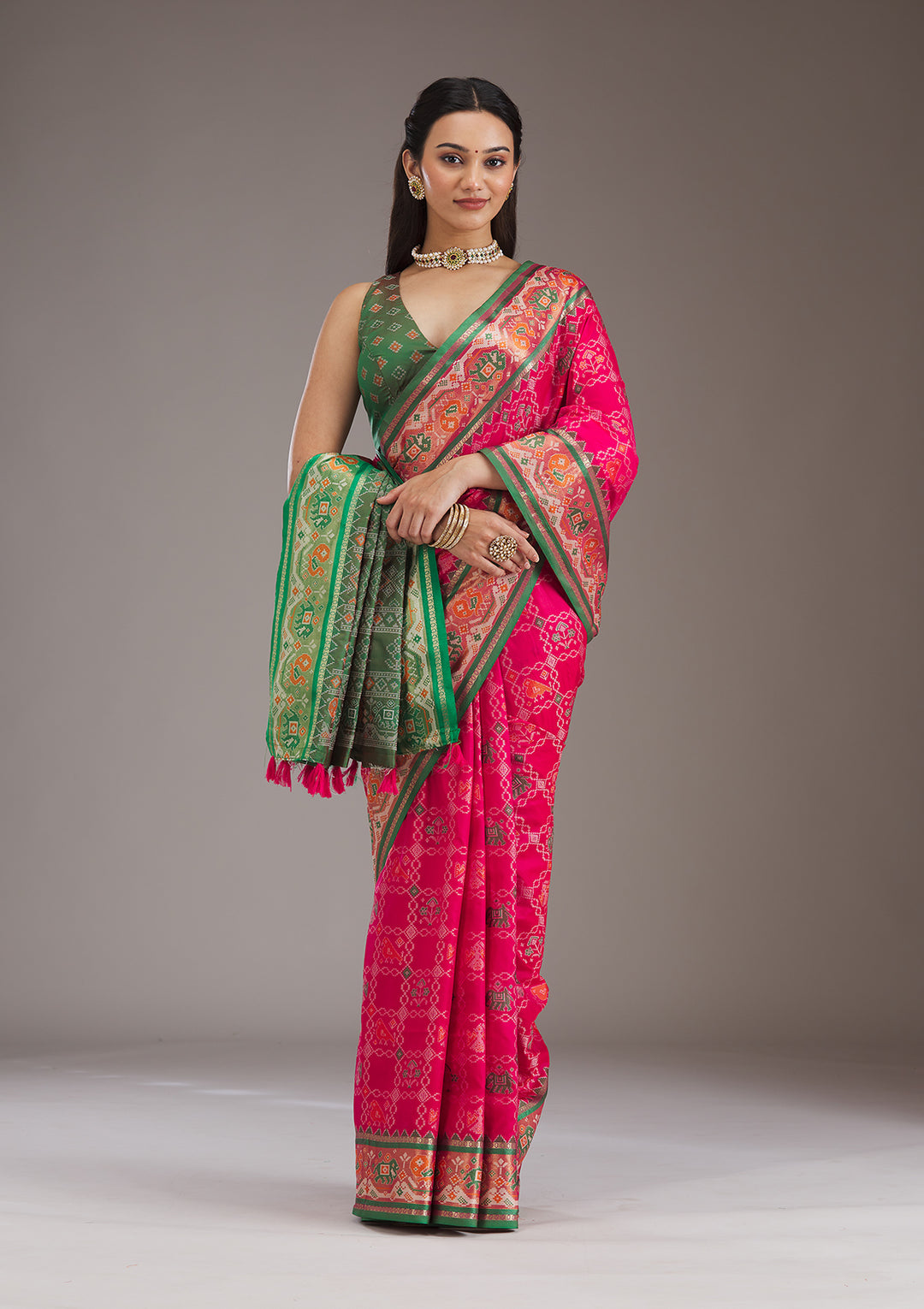 Green Printed Silk Saree