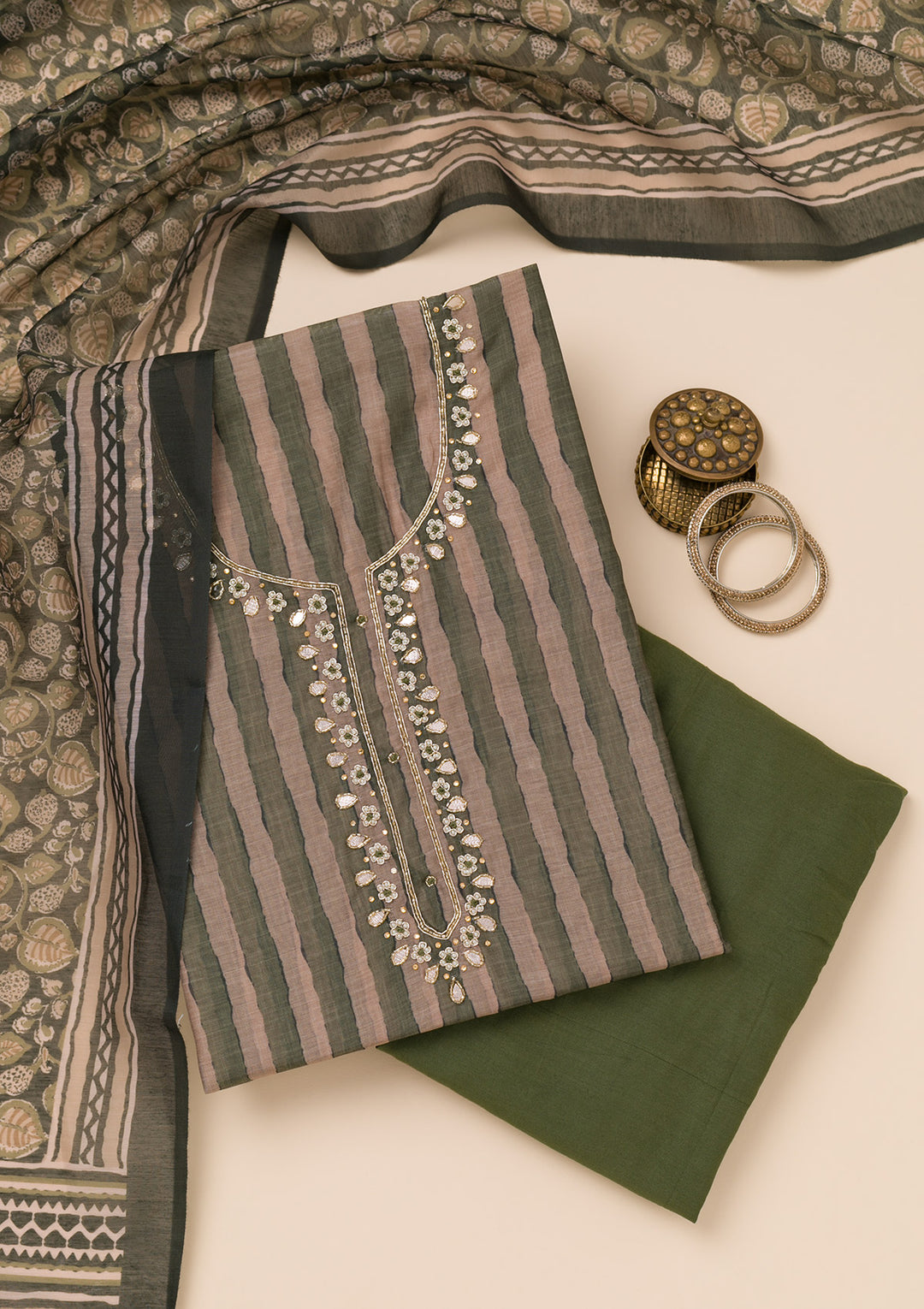 Green Printed Tissue Unstitched Salwar Suit