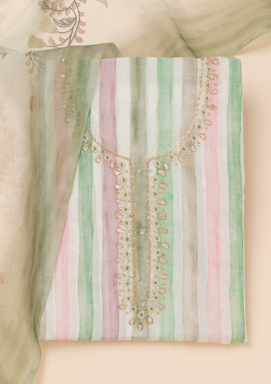 Green Printed Tissue Unstitched Salwar Suit