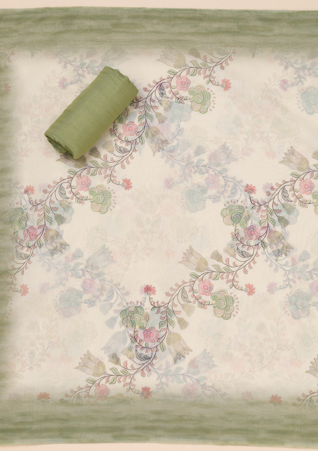 Green Printed Tissue Unstitched Salwar Suit