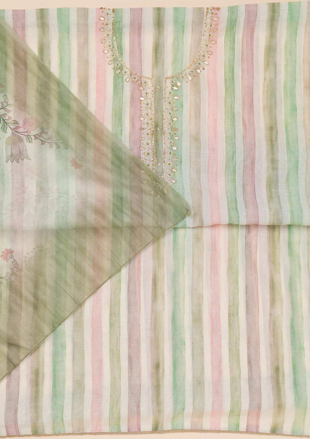 Green Printed Tissue Unstitched Salwar Suit