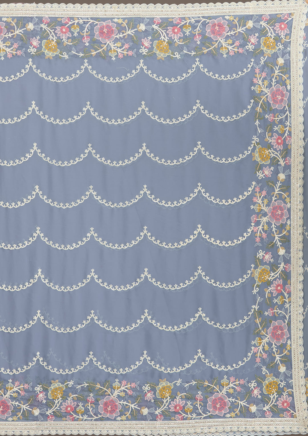 Grey Thread Work Tissue Saree