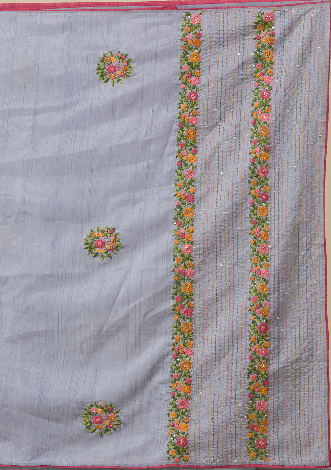 Grey Threadwork Silk Saree