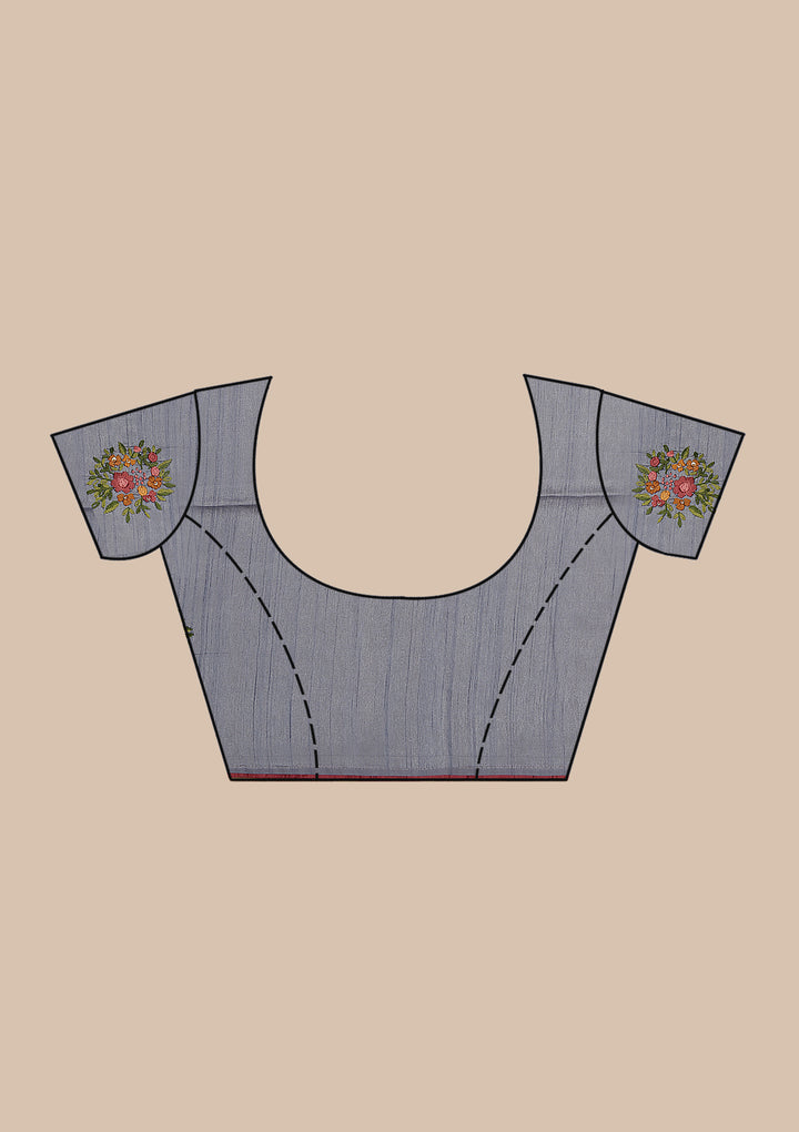 Grey Threadwork Silk Saree