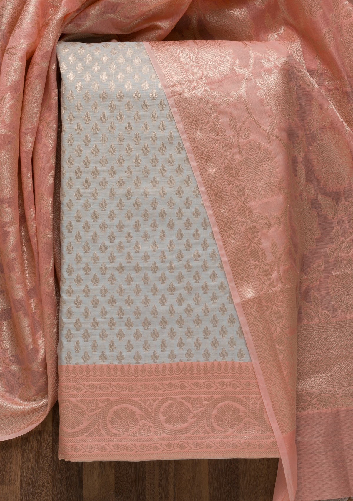 Grey Zariwork Banarasi Unstitched Salwar Suit