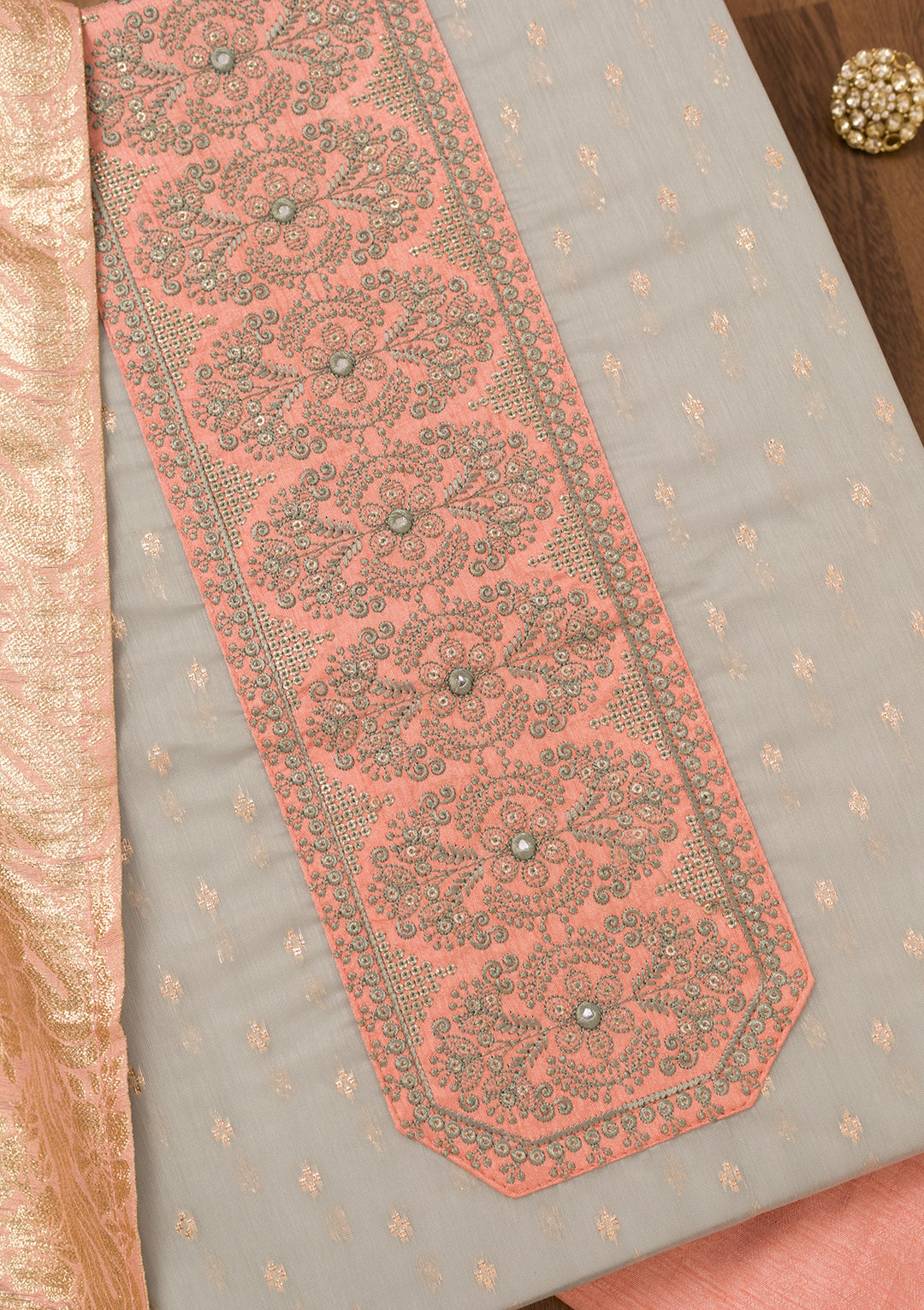 Grey Zariwork Chanderi Unstitched Salwar Suit